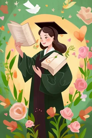 毕业学生穿着学士服花海报素材背景