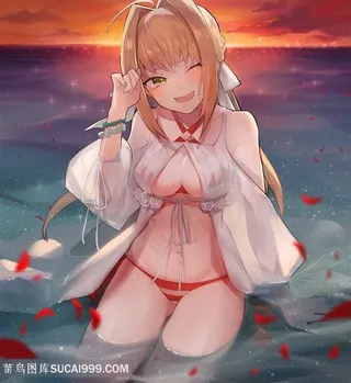 日本穿泳衣玩水的可爱性感女生动漫图片