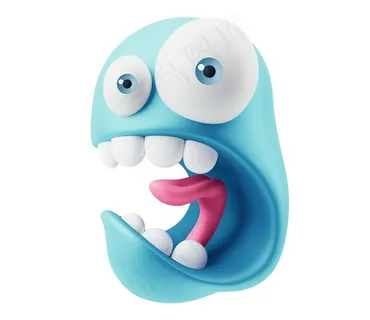 蓝色夸张立体q版惊讶表情高清图片