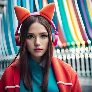 带着猫耳耳机的美丽姑娘