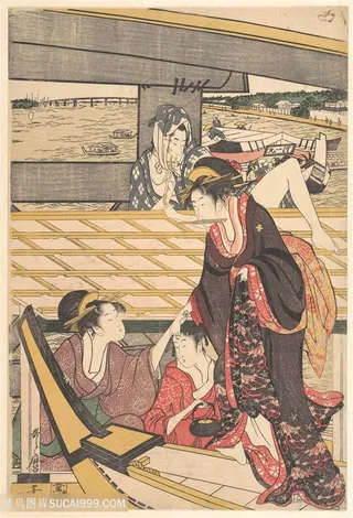 喜多川歌磨手绘日系美女装饰画
