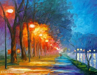 公园树林美景油画装饰画