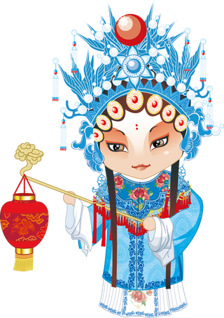 卡通京剧戏剧人物脸谱插画PNG图片 国潮中国风Q版戏剧人物PS素材