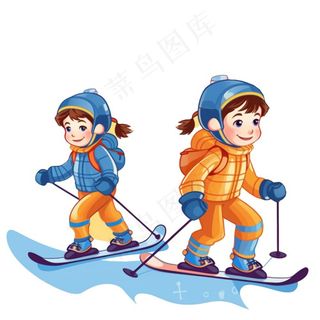 滑雪儿童卡通插画免抠