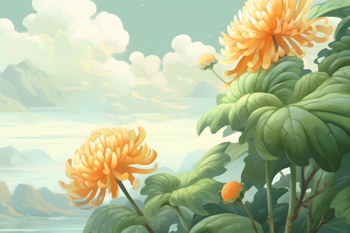 菊花国风山水插画(3600x2400)