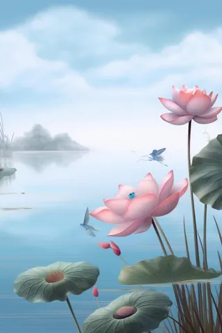 简约荷花朦胧美背景