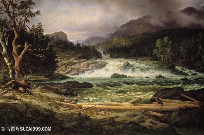 托马斯 · 费恩利-拉布罗在康斯伯格风景画手绘插画