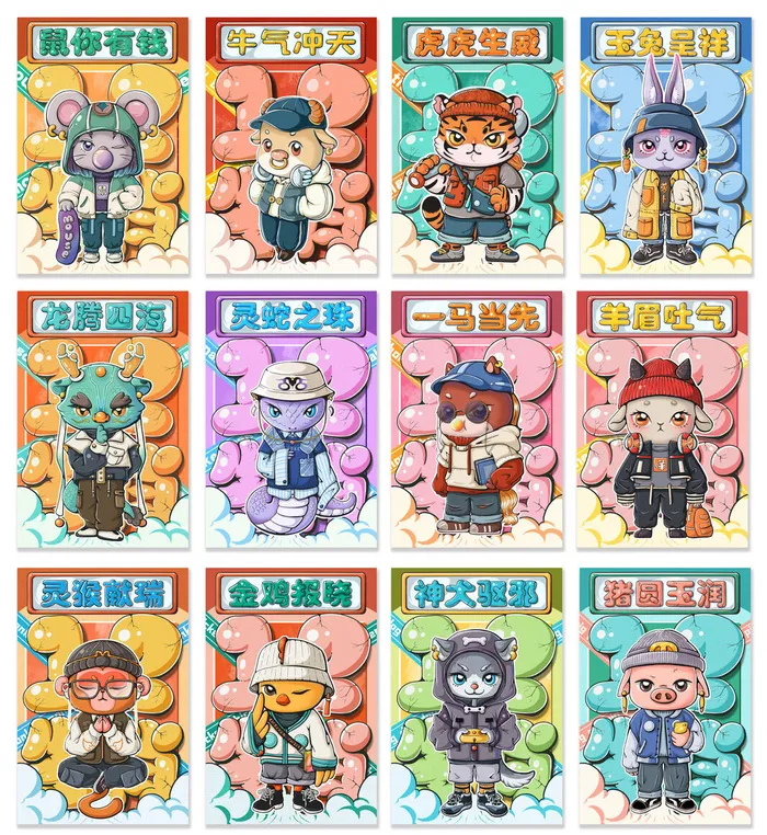 创意大气12生肖新年国潮风海报psd模版下载
