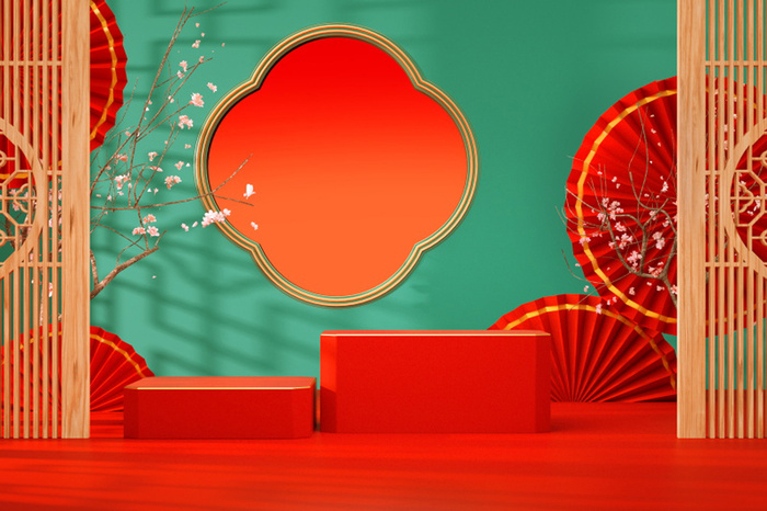 中国风古典背景喜庆绿色主图背景