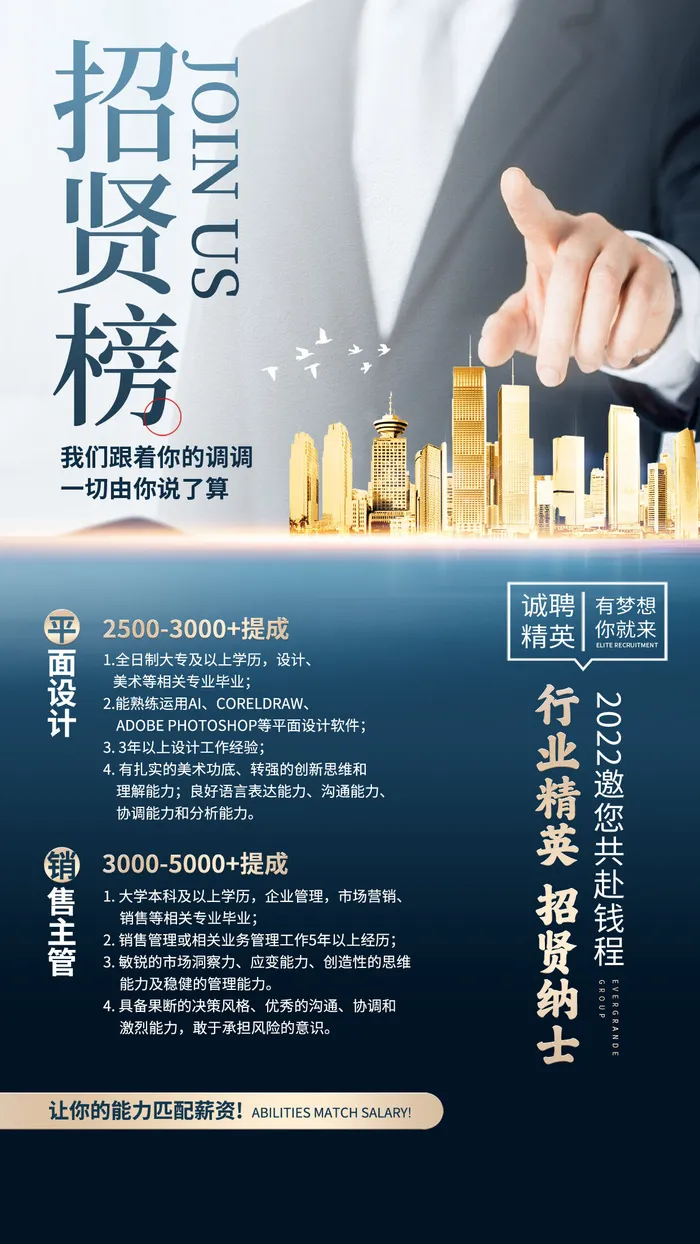 招贤榜招聘商务手机海报手机文案海报psd模版下载