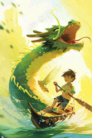 海上船只传说龙怪兽古风插画手绘