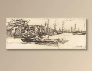 惠斯勒素描湖畔水上建筑装饰画