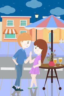 卡通温馨浪漫2月14七夕520情侣拥抱情人节主题插画海报PSD素材