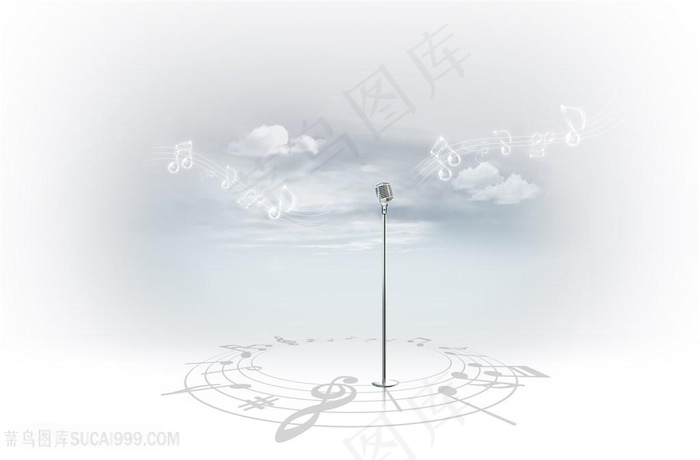 围绕着麦克风的音乐符号高清图