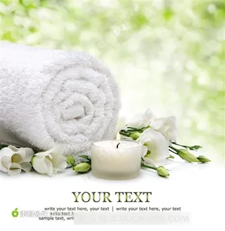 白色毛巾蜡烛鲜花图片