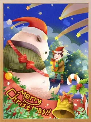 圣诞节插画小孩送礼物
