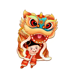 新年春节虎年元宵手绘人物舞狮卡通狮子头插画元素PSD设计素材 新年春节虎年元宵手绘人物舞狮卡通狮子头插画元素PSD设计素材