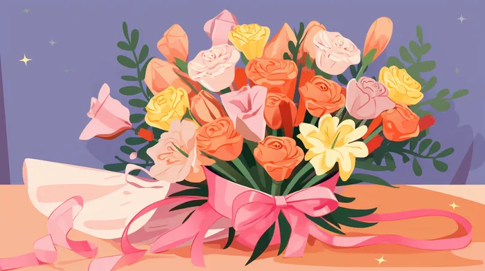 手捧花花束鲜花卡通插画素材(4368x2448)