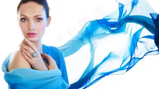 蓝色纱巾美女美容图片