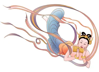 手绘国潮中国风古代敦煌神话飞天仙女美女古装人物插画PSD素材