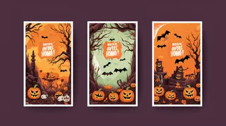 万圣节南瓜蝙蝠城堡恐怖搞怪插画背景