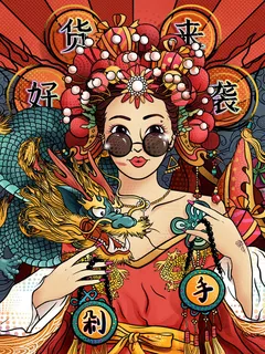 手绘中国风国潮京剧戏曲人物插画古风国粹花旦ai矢量ps设计素材图 手绘中国风国潮京剧戏曲人物插画古风国粹花旦ai矢量ps设计素材图