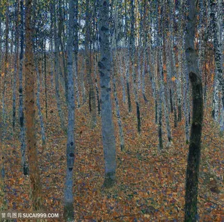 克里姆特油画树林美景