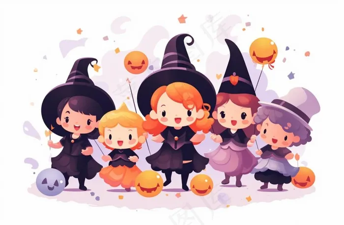 万圣节可爱搞怪小孩幽灵卡通插画素材(1344x880)
