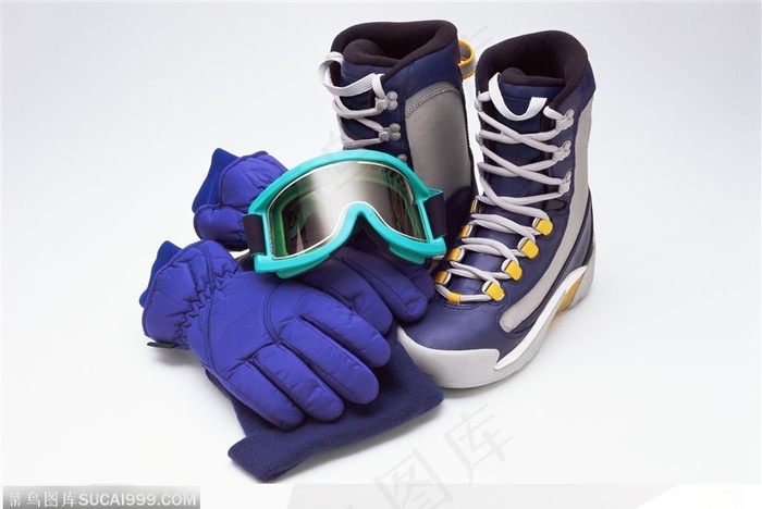 运动装备-蓝色手套和鞋子