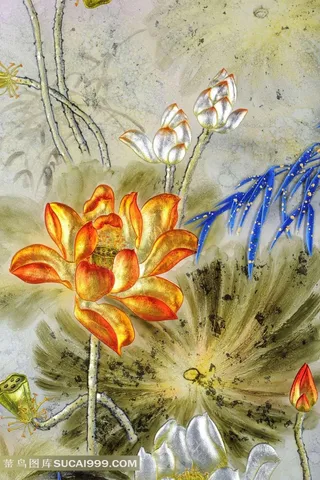 彩雕荷花玄关背景墙