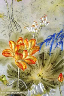 彩雕荷花玄关背景墙 彩雕荷花玄关背景墙