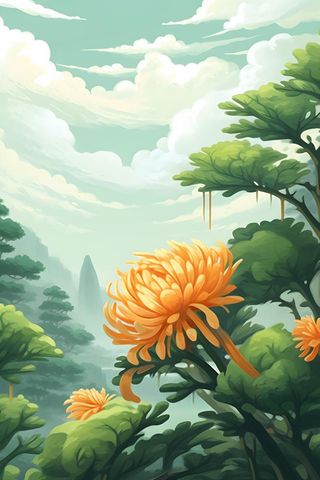 菊花国风山水插画