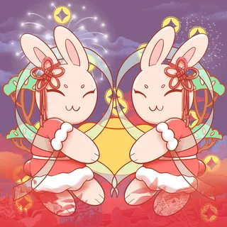 手绘2023兔年新年卡通兔子形象IP插画元素PSD设计素材png图案