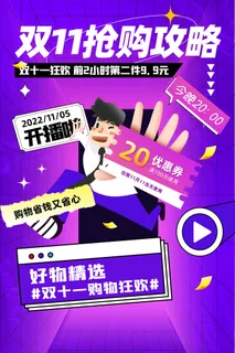 简约双十一抢购攻略宣传海报