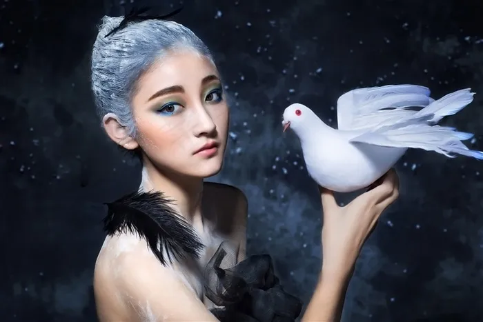 手拿白鸽的美女