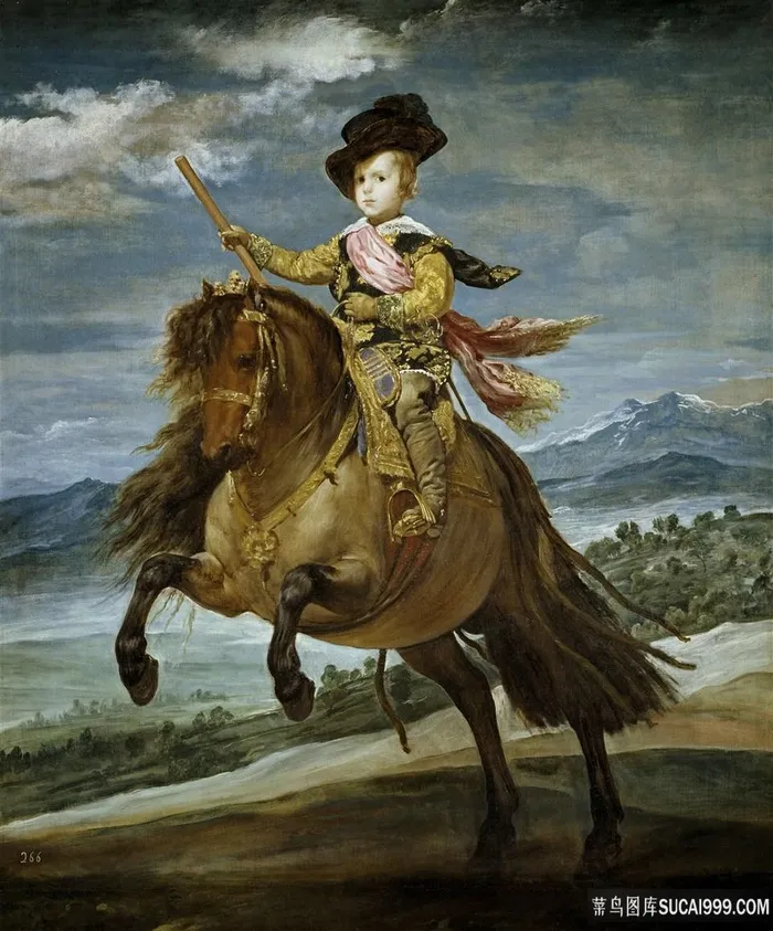 骑马男孩风景画