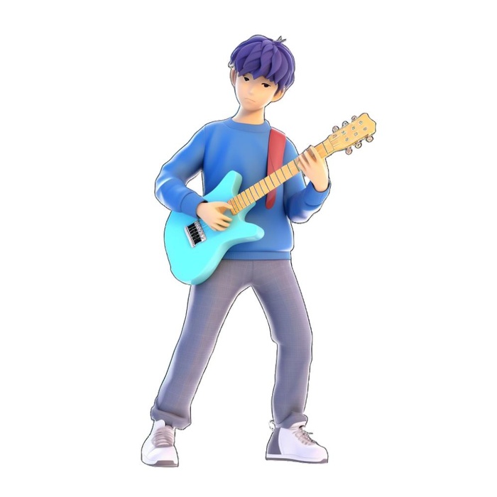 抱着电吉他的男孩3D免抠