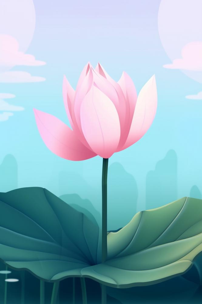 粉蓝色清爽夏日大气花朵扁平背景