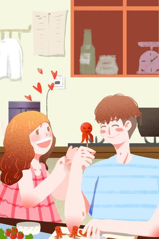 卡通温馨浪漫2月14七夕520情侣拥抱情人节主题插画海报PSD素材