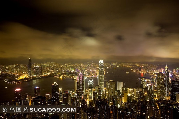 维多利亚港夜璀璨迷人的都市夜景摄影