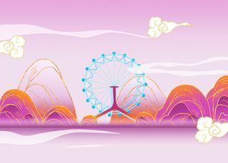 国潮鎏金天津之眼地标建筑