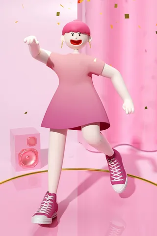 夏季3D卡通人物粉色小清新C4D背景