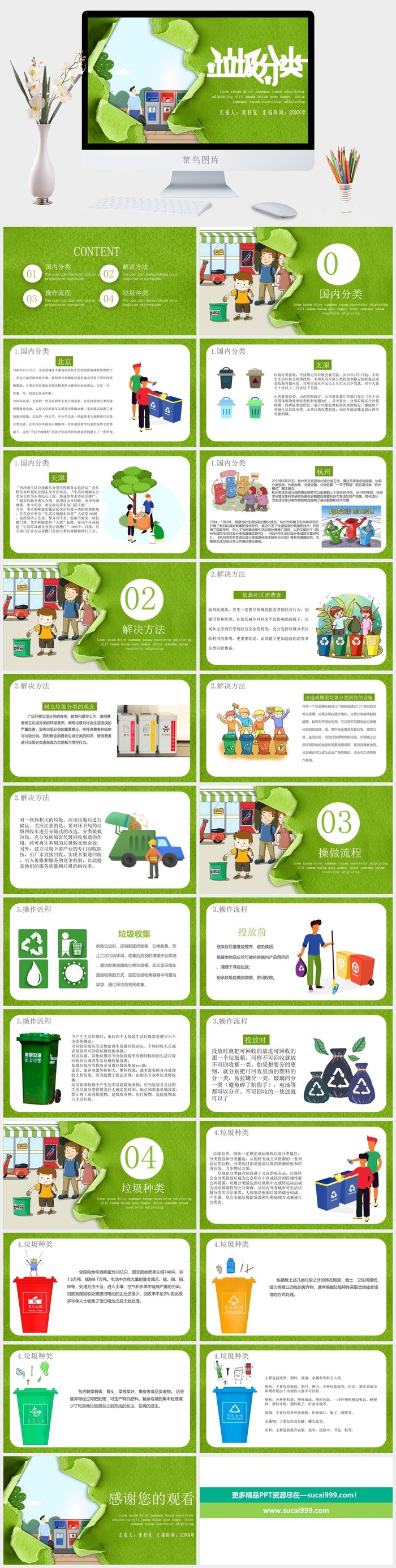 创意撕纸风垃圾分类PPT