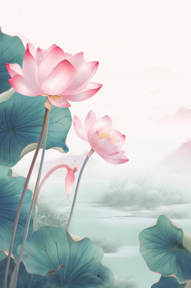 水墨山水风景国风荷花背景