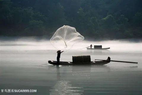 打渔的渔夫景色高清图片