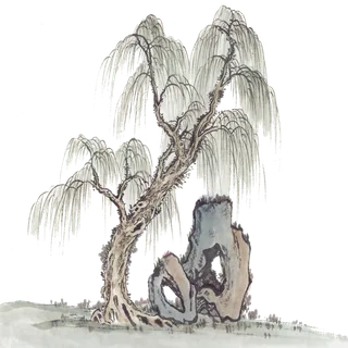 春天绿色春季水墨柳树柳条柳叶春季海报设计PNG免扣素材