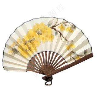 古风扇子黄花树枝插画免抠