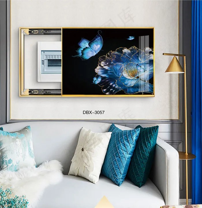 大气时尚家居室内装饰场景客厅沙发卧室床铺电表箱壁画背景图背景效果图现代