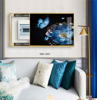 大气时尚家居室内装饰场景客厅沙发卧室床铺电表箱壁画背景图背景效果图现代