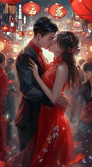 中国风情人节古风情侣拥抱亲吻爱情，七夕节